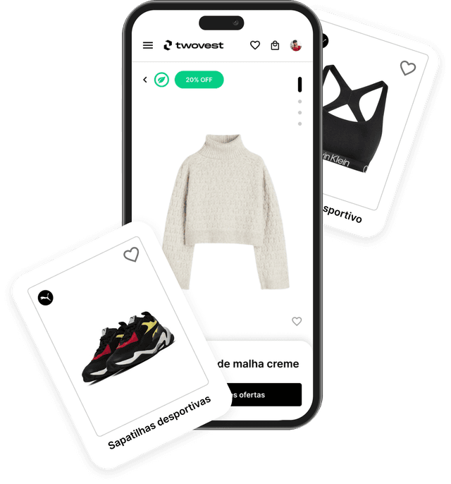 Mobile phone screen with a shopping app and multiple products