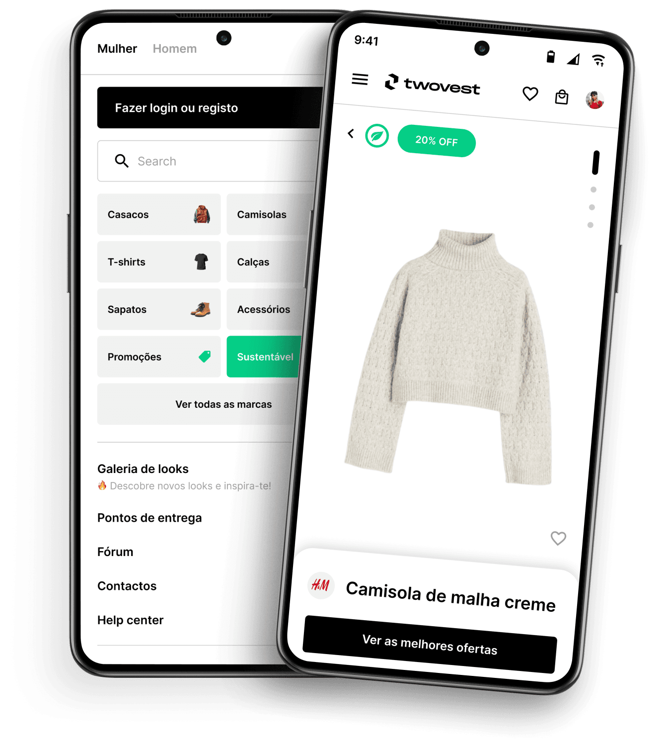 Mobile phone screen with a shopping app and multiple products